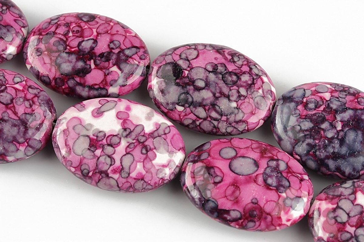 Flower jade oval 25x18mm - fucsia - mov