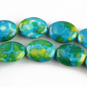 Flower jade oval 16x12mm - albastru - galben