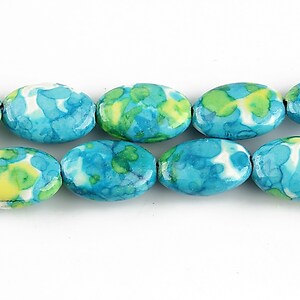 Flower jade oval 15x10mm - albastru - galben