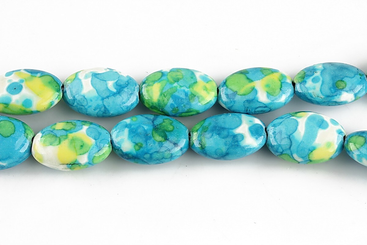 Flower jade oval 15x10mm - albastru - galben