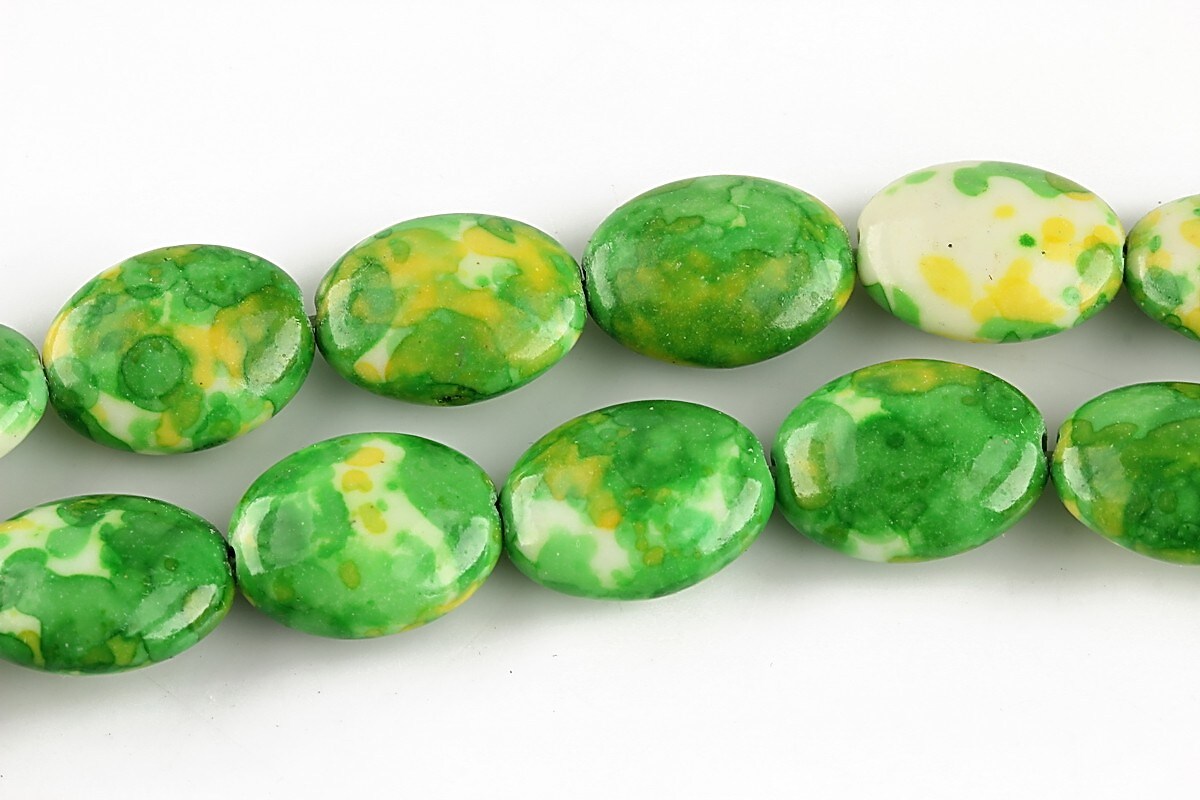 Flower jade oval 16x12mm - verde - galben