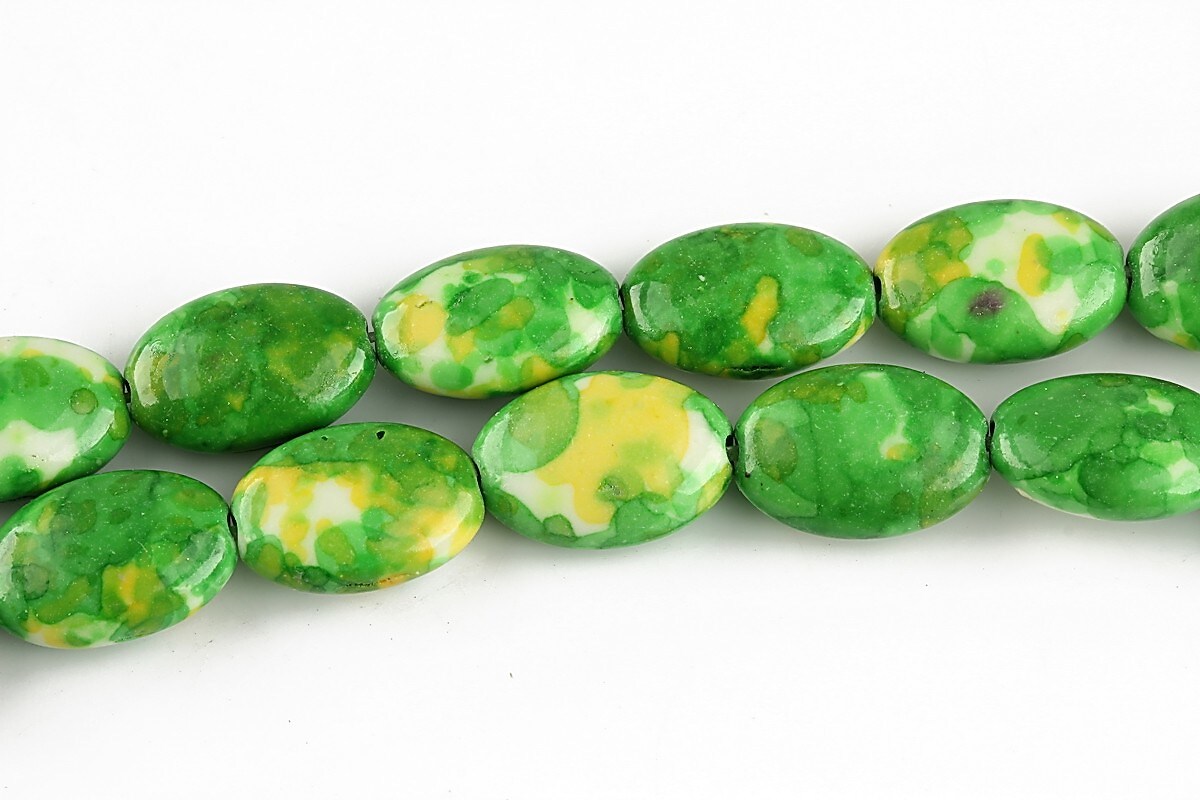 Flower jade oval 15x10mm - verde - galben