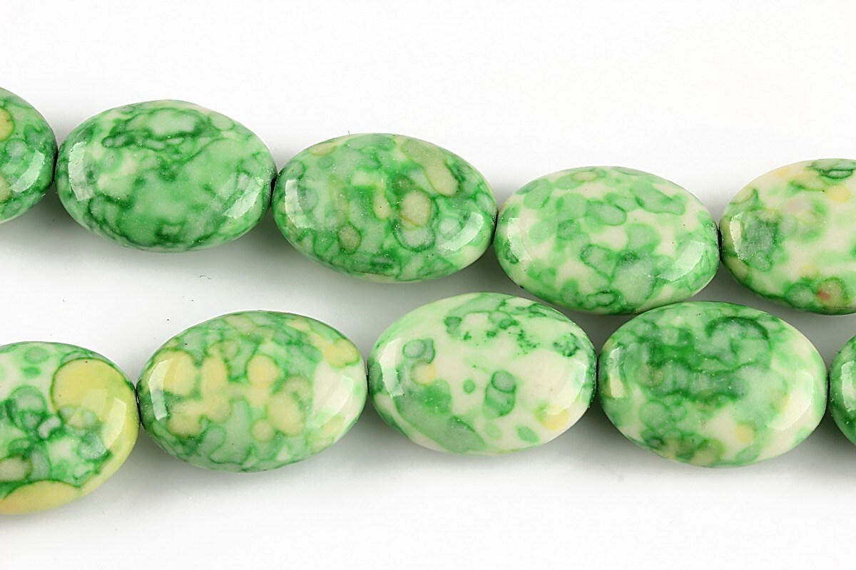 Flower jade oval 18x13mm - verde - galben