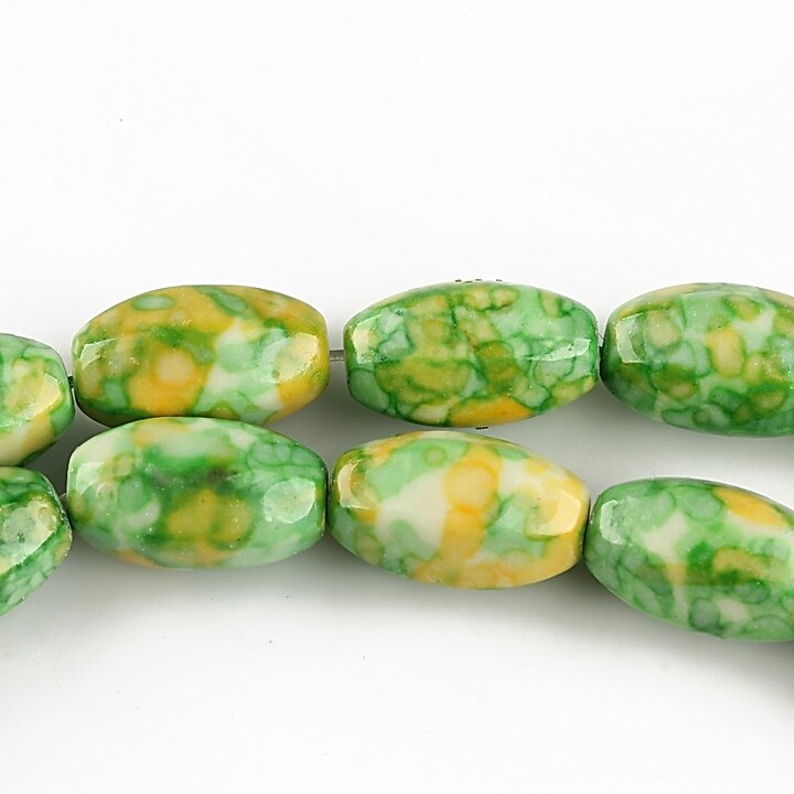 Flower jade alungit 14x8mm - verde - galben