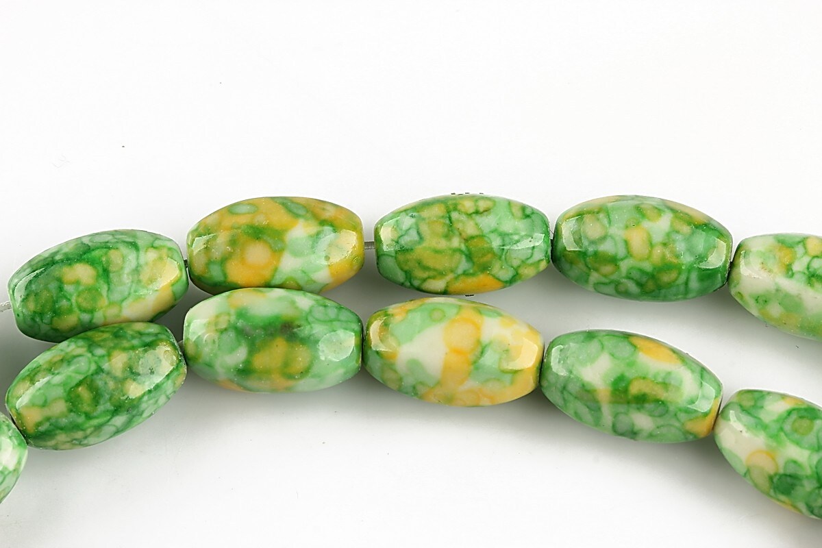 Flower jade alungit 14x8mm - verde - galben