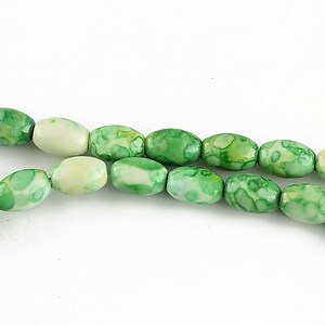 Flower jade alungit 8x5mm - verde - galben