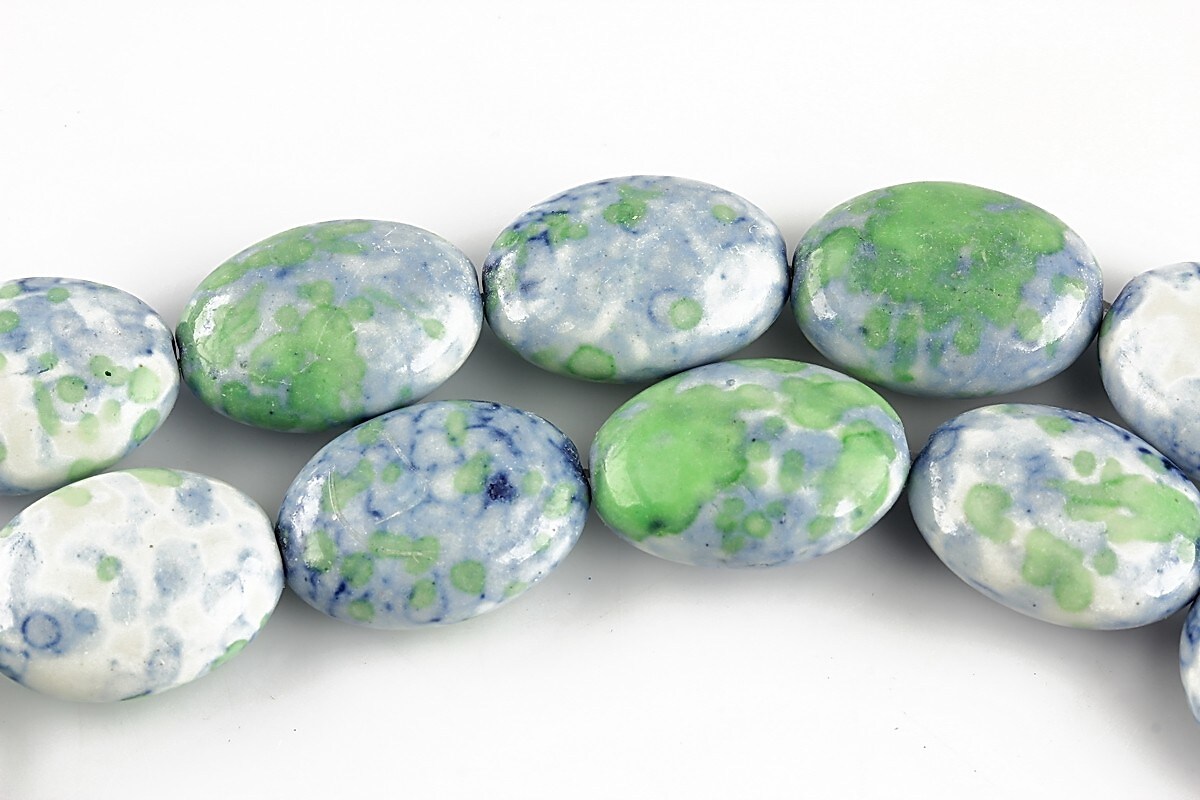 Flower jade oval 18x13mm - albastru - verde