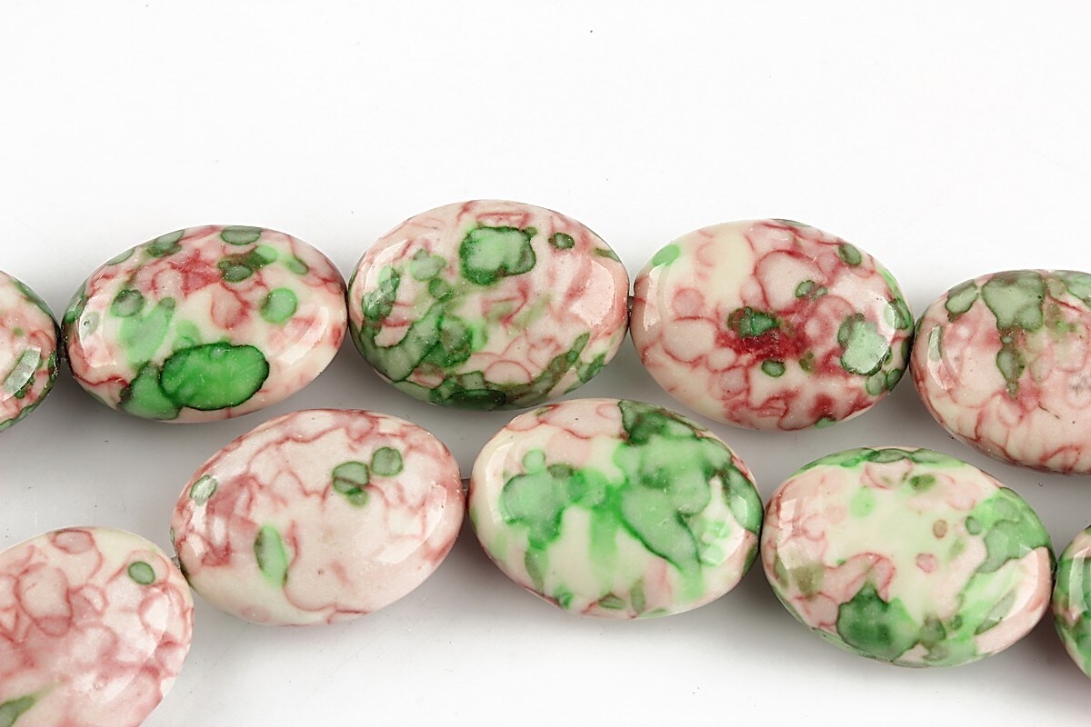 Flower jade oval 18x13mm - roz - verde