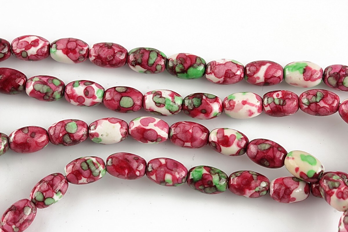 Flower jade alungit 8x5mm - fucsia - verde