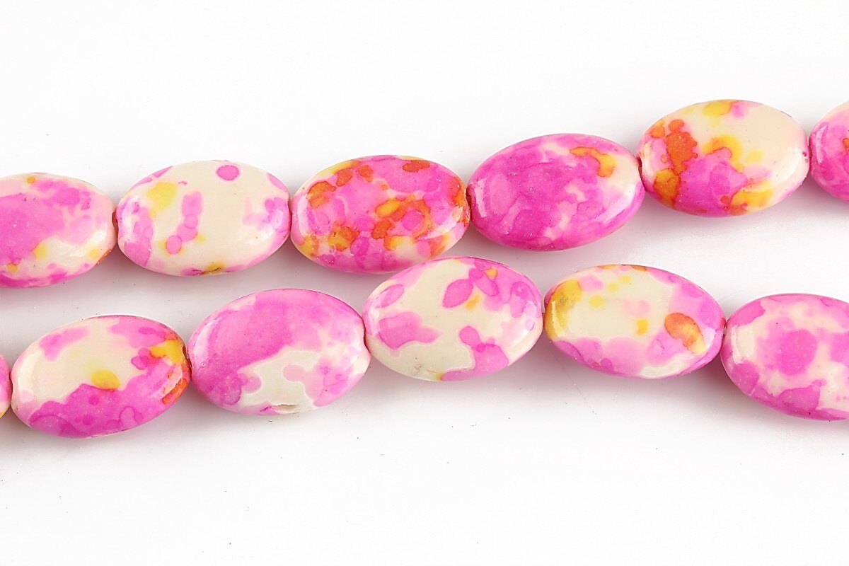 Flower jade oval 15x10mm - roz - galben