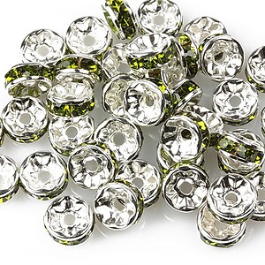 Distantiere cu rhinestone verde olive 4x8mm