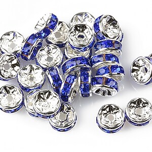 Distantiere cu rhinestone albastru cobalt 8mm ( rondele 4x8mm)