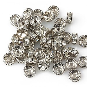 Distantiere argintiu inchis cu rhinestone albe 2,5x6mm