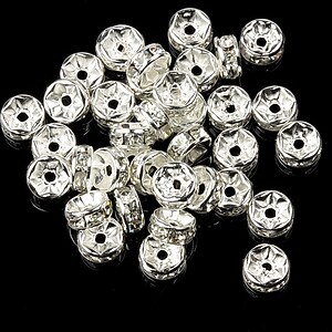 Distantiere cu rhinestone albe 2,5x6mm