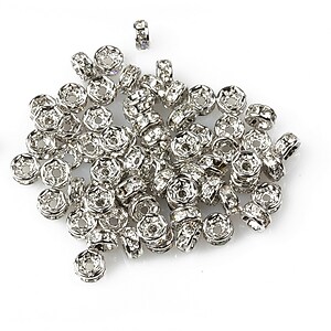 Distantiere argintiu inchis cu rhinestone albe 2x4mm