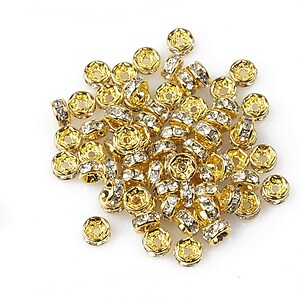 Distantiere aurii cu rhinestone albe 2x4mm