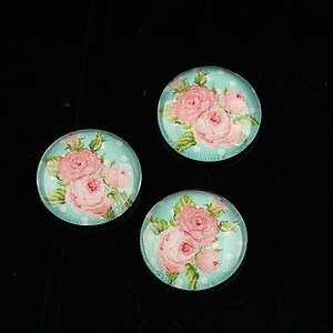 Cabochon sticla 14mm "Flowers" cod 1122