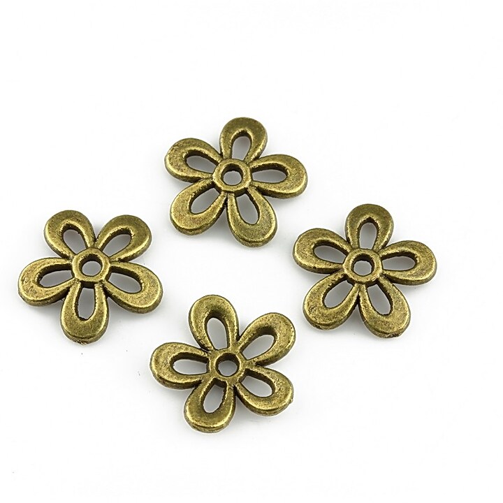 Capacele margele bronz floare 12x2mm