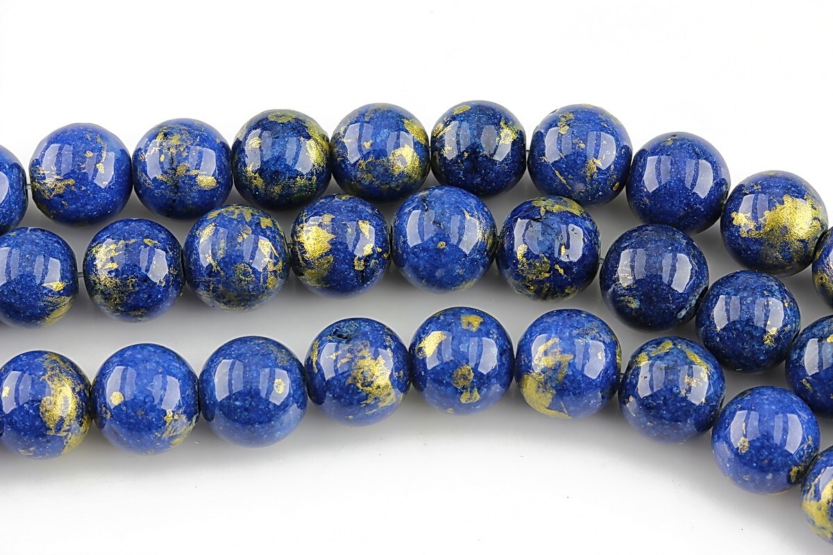 Mashan Jade cu irizatii aurii sfere 8mm - bleumarin