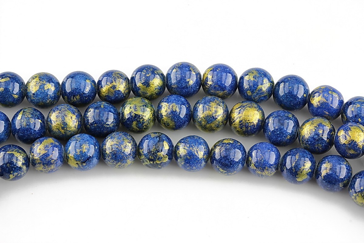 Mashan Jade cu irizatii aurii sfere 6mm - bleumarin