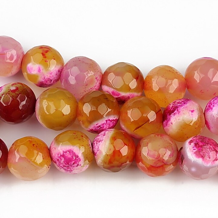 Fire agate sfere fatetate 8mm - galben - roz