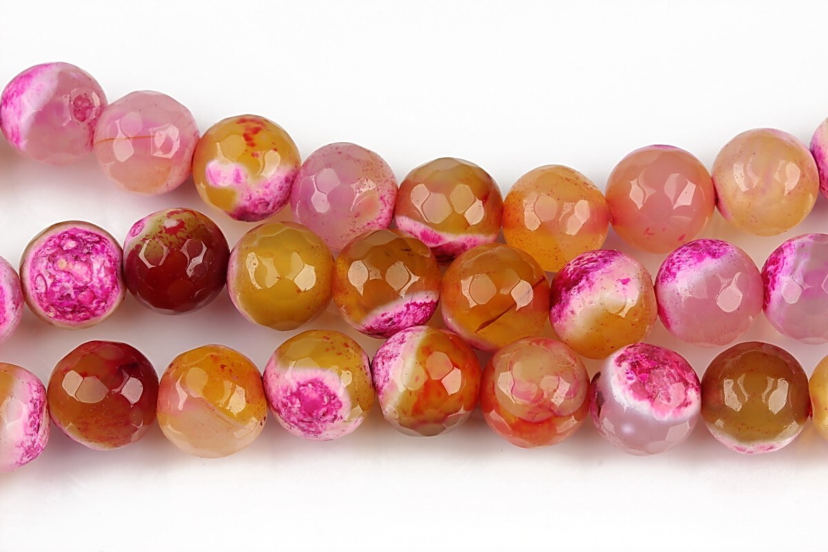 Fire agate sfere fatetate 8mm - galben - roz