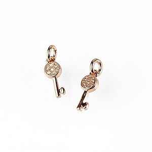 Charm cheie cu strasuri Cubic Zirconia 15x5mm - rose gold