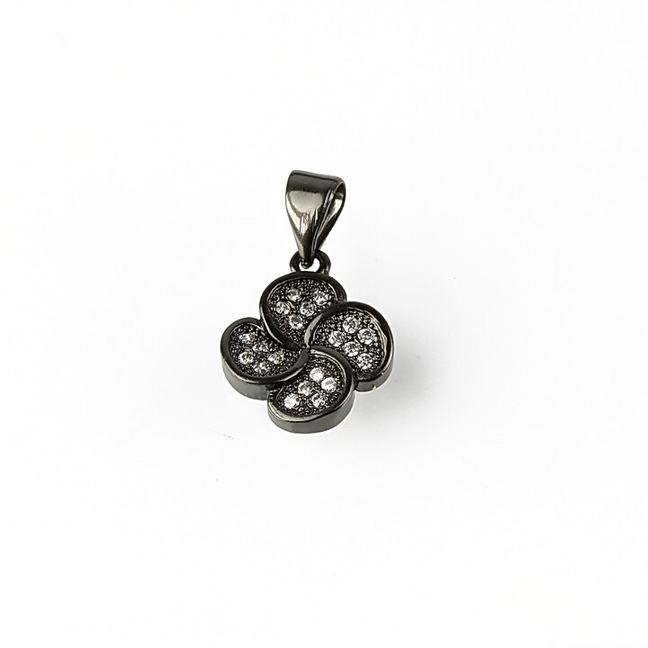 Charm floare cu strasuri Cubic Zirconia 13x11mm - gun metal