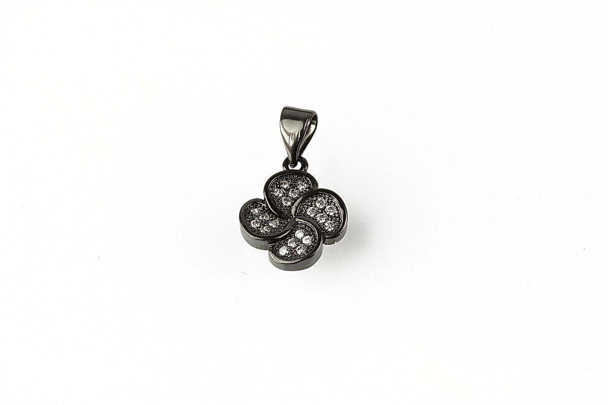 Charm floare cu strasuri Cubic Zirconia 13x11mm - gun metal