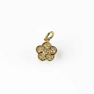 Charm floare cu strasuri Cubic Zirconia 12x9mm - auriu