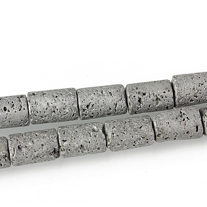 Margele lava electroplacata tub 10x6mm - matte silver