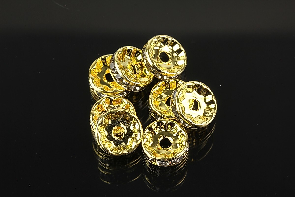 Distantiere aurii cu rhinestones gri 10mm (rondele 3,5x10mm)