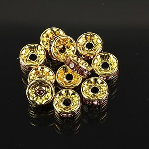 Distantiere aurii cu rhinestones mov grena 8mm (rondele 3,5x8mm)