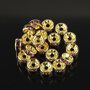 Distantiere aurii cu rhinestones mov 6mm (rondele 3x6mm)