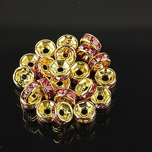 Distantiere aurii cu rhinestones roz 6mm (rondele 3x6mm)