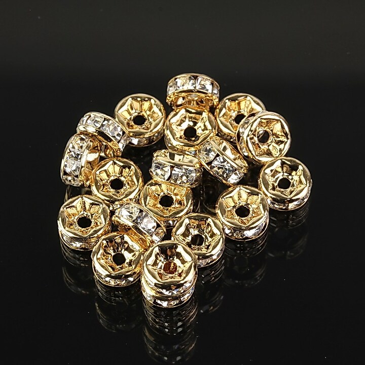 Distantiere aurii cu rhinestones albe 6mm (rondele 3x6mm)