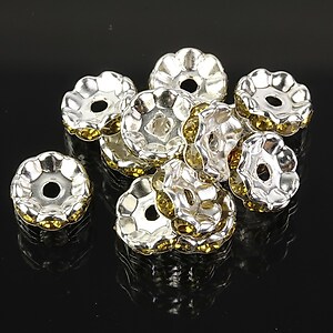 Distantiere argintii floare cu rhinestones olive 10mm (3,5x10mm)