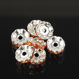 Distantiere argintii floare cu rhinestones portocalii 10mm (3,5x10mm)