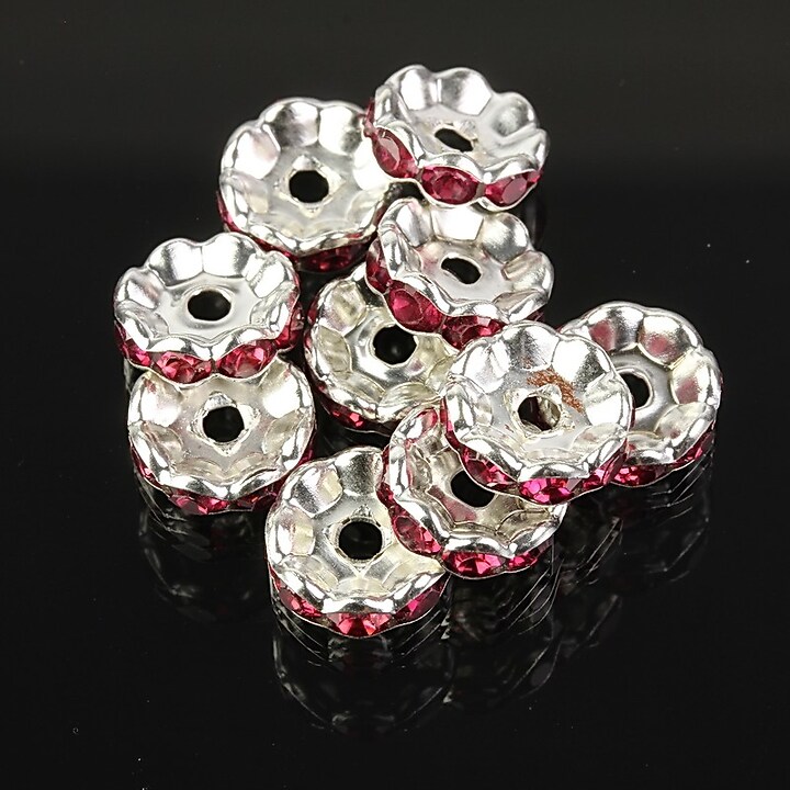 Distantiere argintii floare cu rhinestones fucsia 10mm (3,5x10mm)