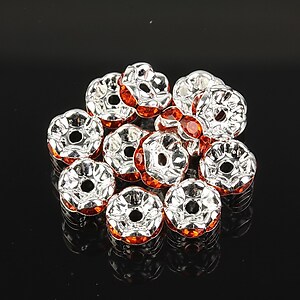 Distantiere argintii floare cu rhinestones rosu deschis 8mm (3,5x8mm)