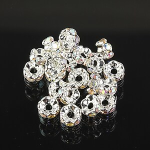 Distantiere argintii floare cu rhinestones alb AB 6mm (3x6mm)