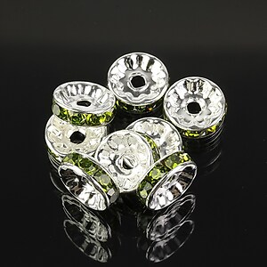 Distantiere argintii cu rhinestones verde olive 10mm (3,5x10mm)