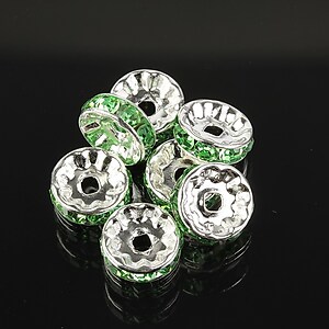 Distantiere argintii cu rhinestones verzi 10mm (3,5x10mm)