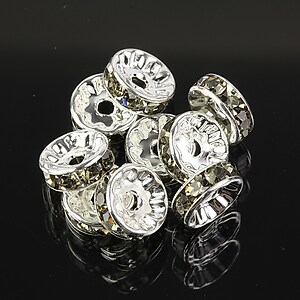 Distantiere argintii cu rhinestones gri 10mm (3,5x10mm)