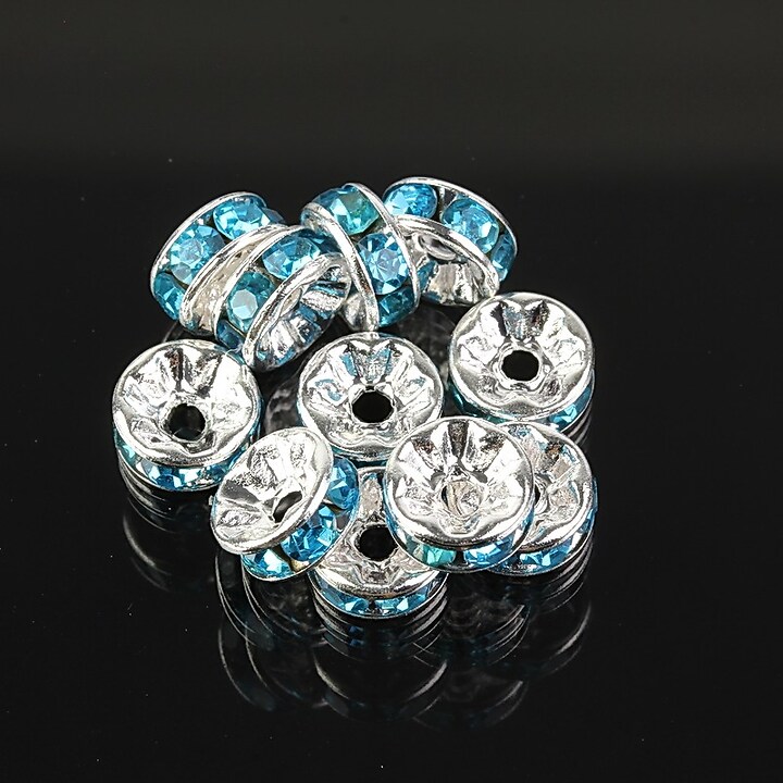 Distantiere argintii cu rhinestones bleu 8mm (3,5x8mm)