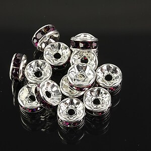 Distantiere argintii cu rhinestones mov inchis 8mm (3,5x8mm)