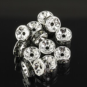 Distantiere argintii cu rhinestones gri inchis 8mm (3,5x8mm)