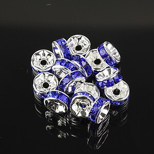 Distantiere argintii cu rhinestones albastru cobalt 7mm (3,2x7mm)