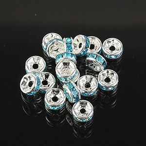 Distantiere argintii cu rhinestones bleu 6mm (3x6mm)