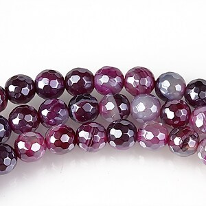 Agate striped placate cu pearl luster sfere fatetate 6mm - magenta